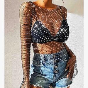 Crystal Mesh Body Chain Top - One Size